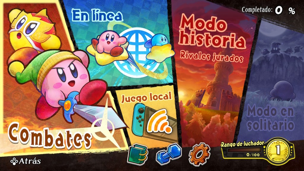 Menú de Kirby Fighters 2