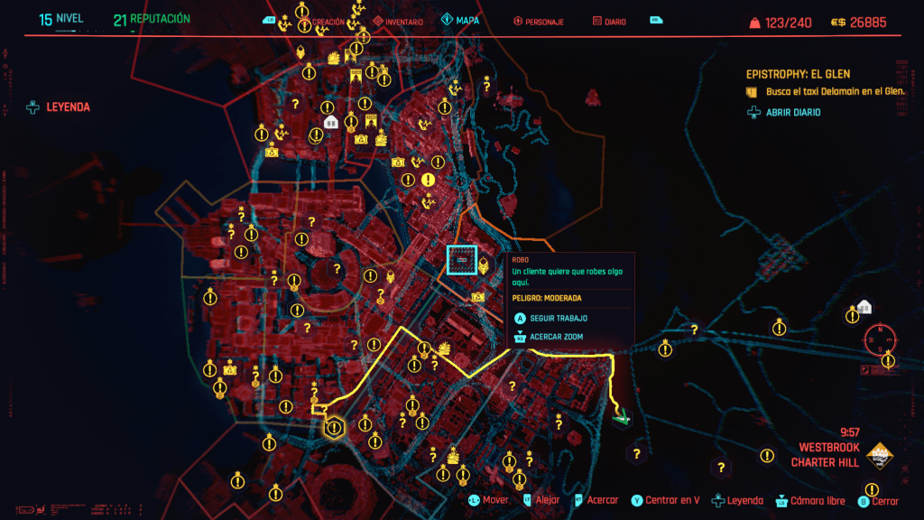 El mapa de Night City, la ciudad que nunca duerme.