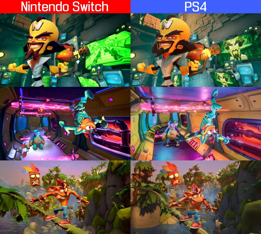 Comparación entre Crash Bandicoot 4: It’s About Time de PS4 y Nintendo Switch.