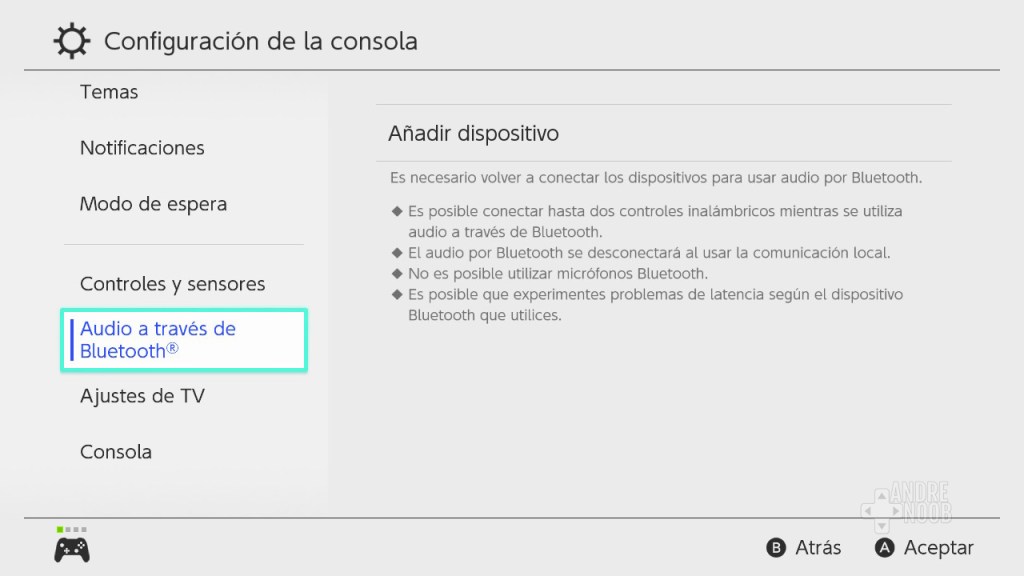 Audio a través de bluetooth del Nintendo Switch.