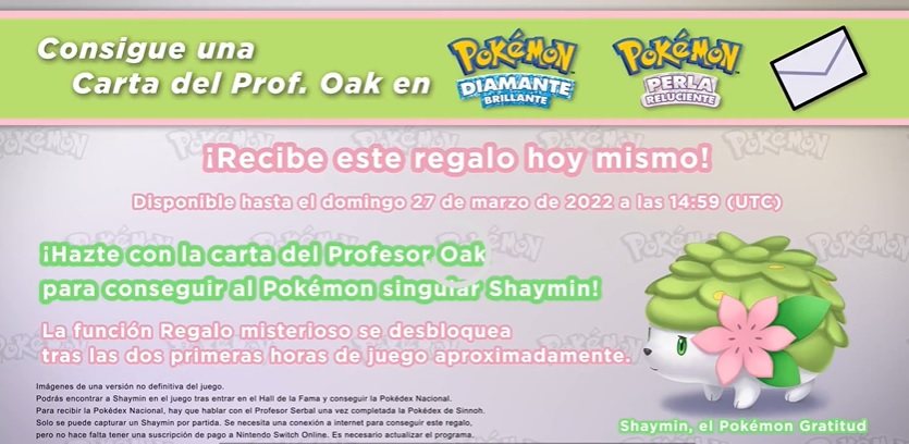 Anuncio de Shaymin en Pokémon Diamante Brillante