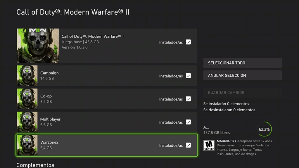 Instalar la campaña de CoD Modern Warfare II.
