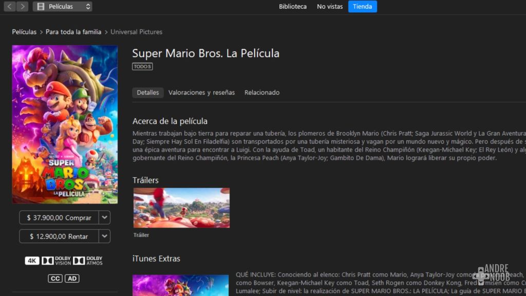 Super Mario Bros La Película en APPLE TV y Netflix