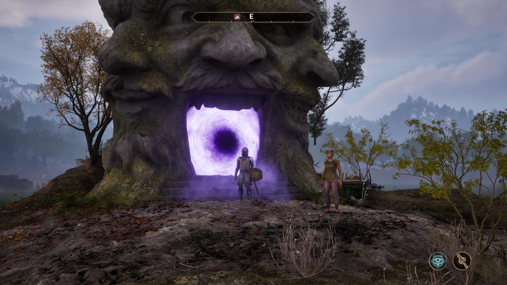 Gran cabeza de piedra, portal a Shivering Isles en The Elder Scrolls IV: Oblivion Remastered.