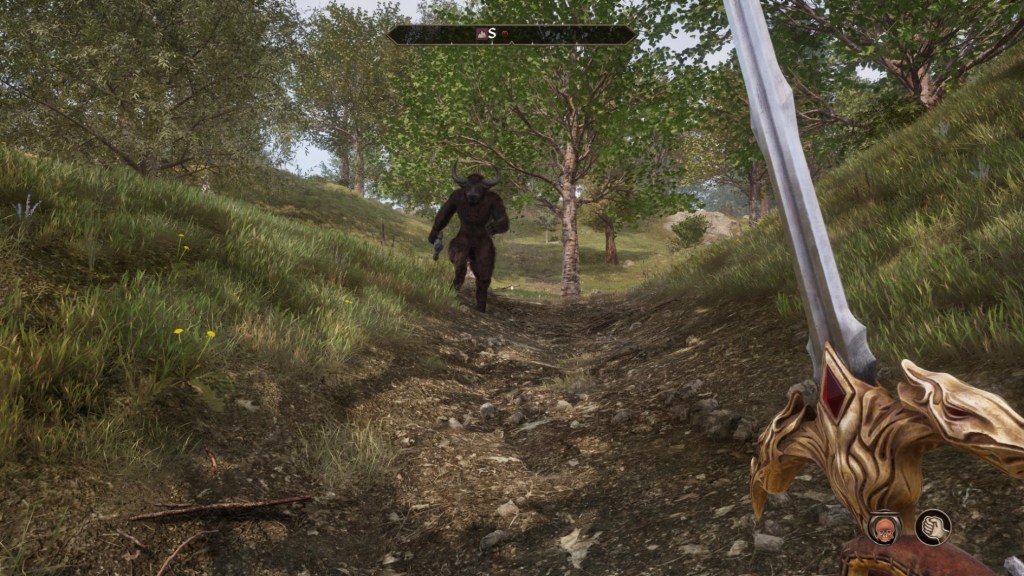 Minotauro persiguiendo al jugador cerca del unicornio en The Elder Scrolls IV: Oblivion Remastered.