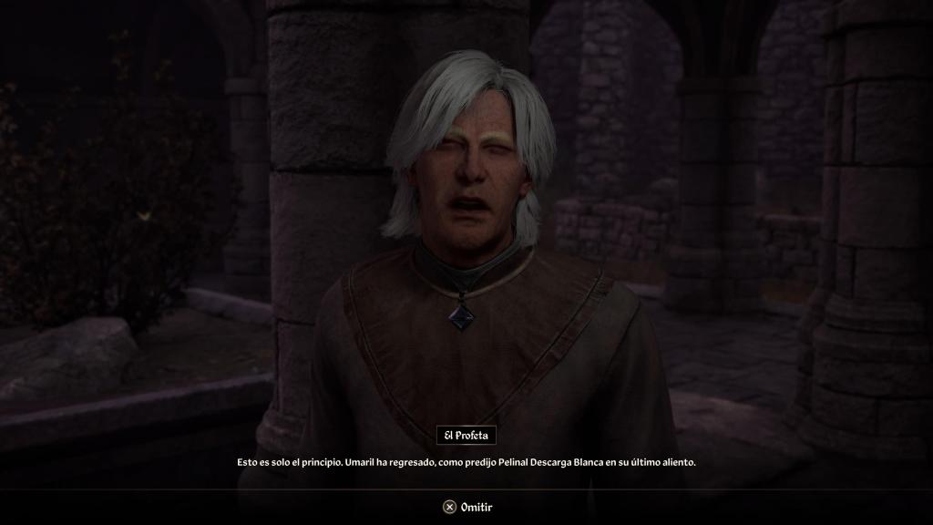 El profeta hablando con el jugador frente a la capilla de Yunque en The Elder Scrolls IV: Oblivion Remastered.