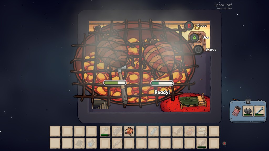 Minijuego de cocción de Beefle en Space Chef.