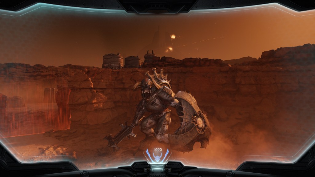 Doom Slayer pilotando un mecha gigante en Doom: The Dark Ages 