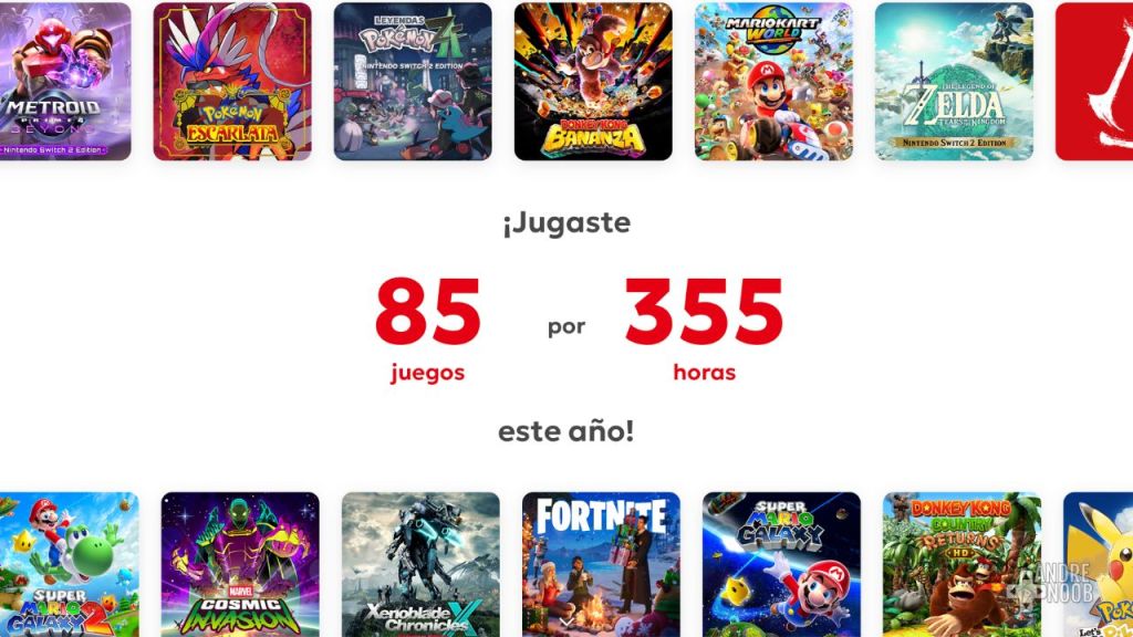 Gráfica de los juegos más jugados de 2025 en Nintendo Switch.