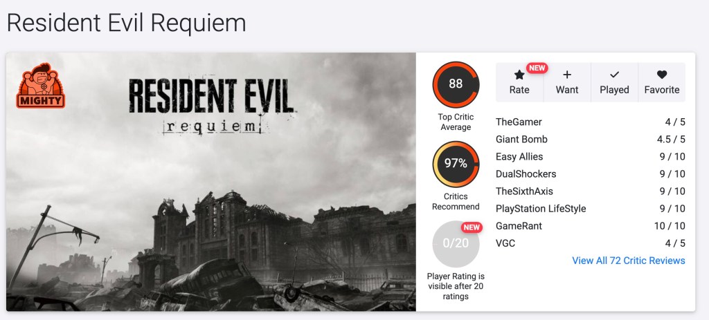 Con más de 70 reseñas, Resident evil requiem consigue la calificación 88 en OpenCritic