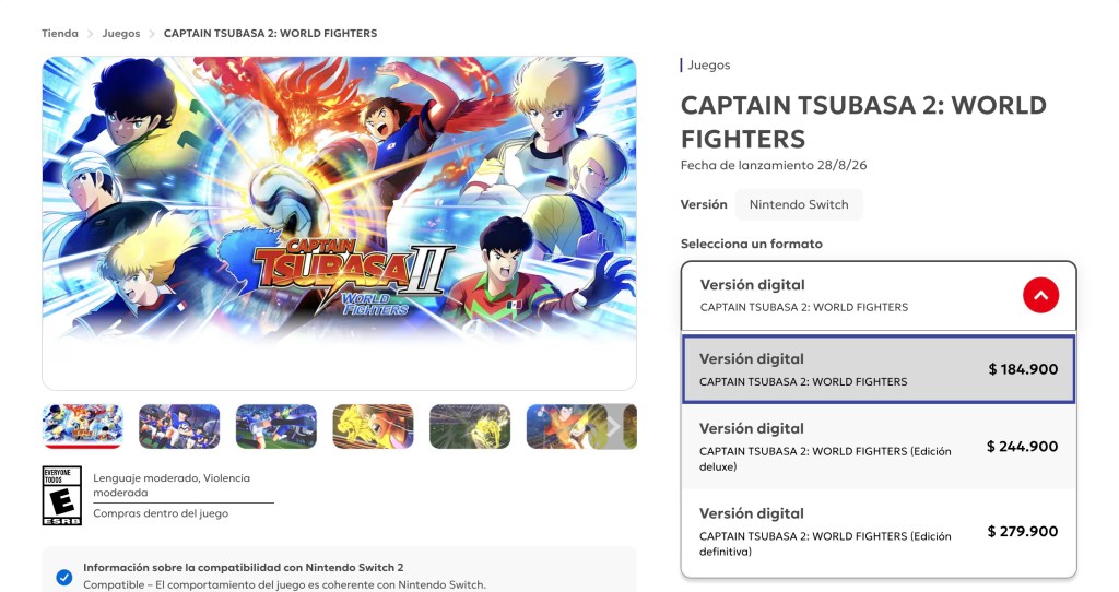 El precio de Captain Tsubasa 2: World Fighters y sus diferentes versiones para Nintendo Switch